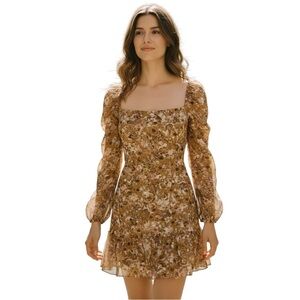 Lush Puff Shoulder Cross Tie Back Floral Long Sleeve Dress EUC S